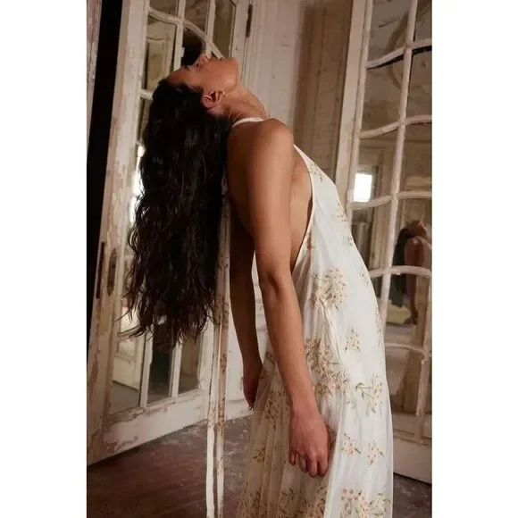 fitted tiered maxi dress Tiered Maxi Dress with Fitted Bust and Reflective Accents - Beige